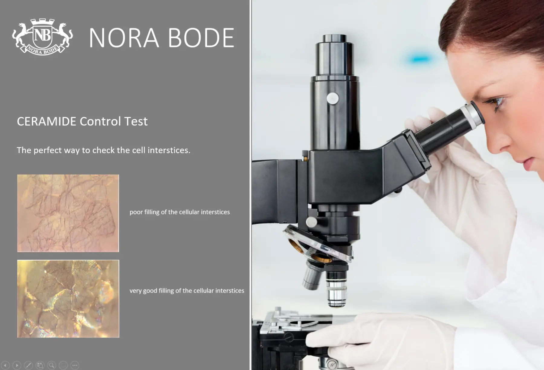 Originele Nora Bode-documentatie van de CERAMIDE Control Test en microscopische observatie